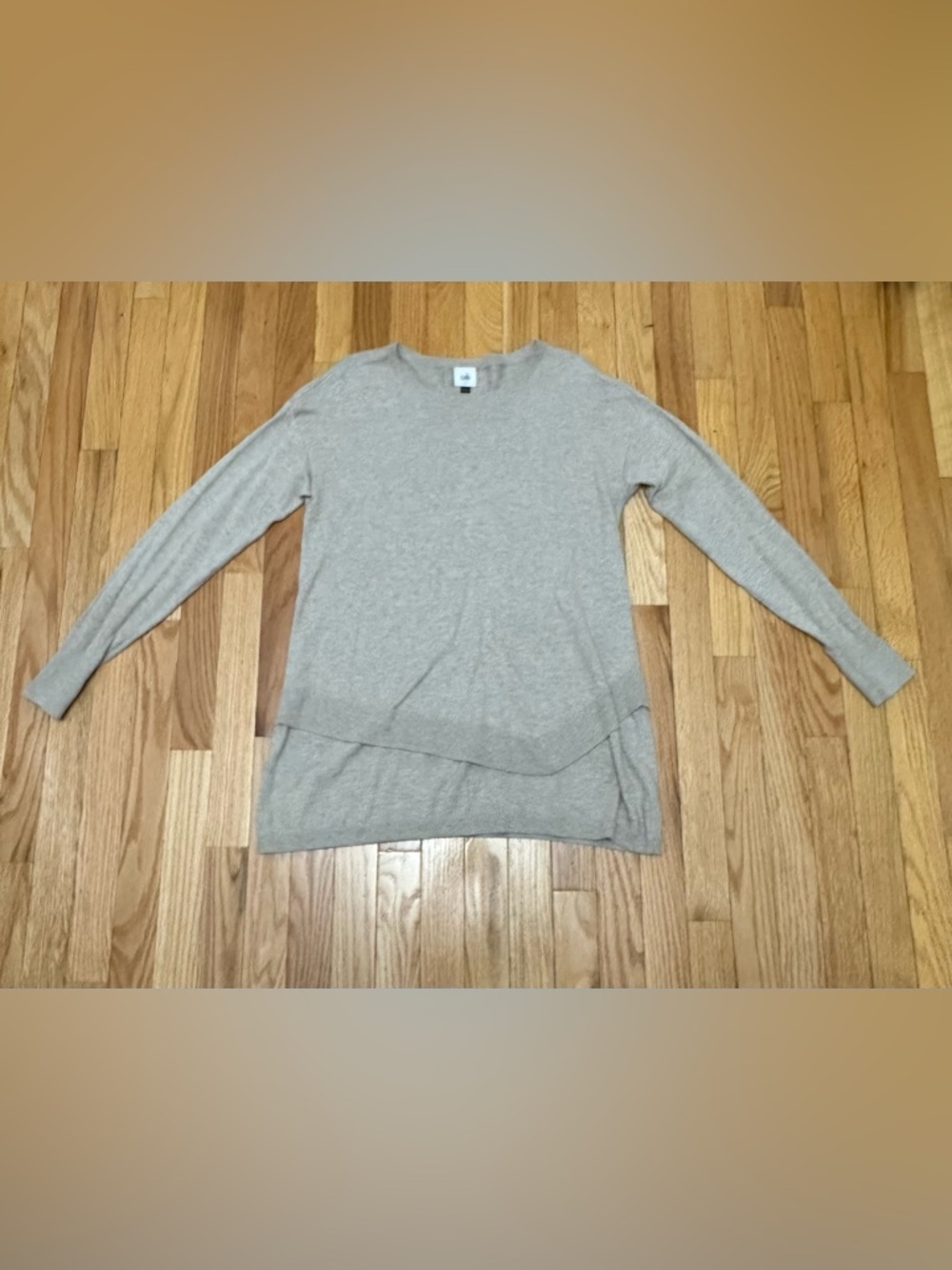 NWOT CAbi Neutral Beige Layered-Hem Crewneck Sweater